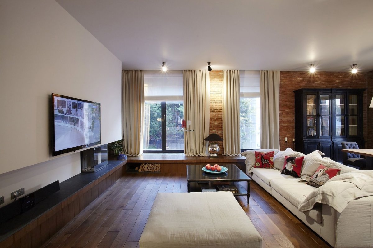 Расстановка мебели в прямоугольной гостиной