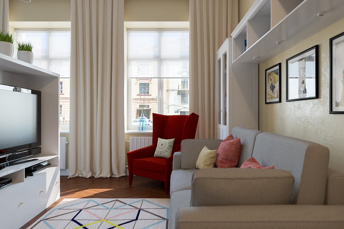 Планировка гостиной с эркерным окном