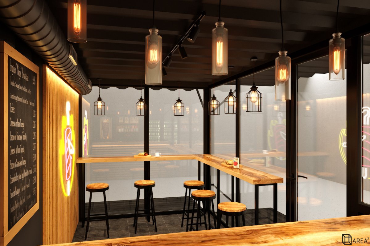 Интерьер кафе в контейнере