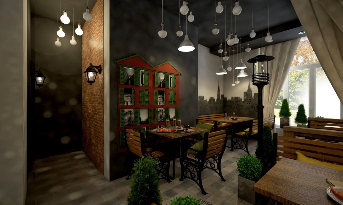 Уличный стиль в интерьере кафе