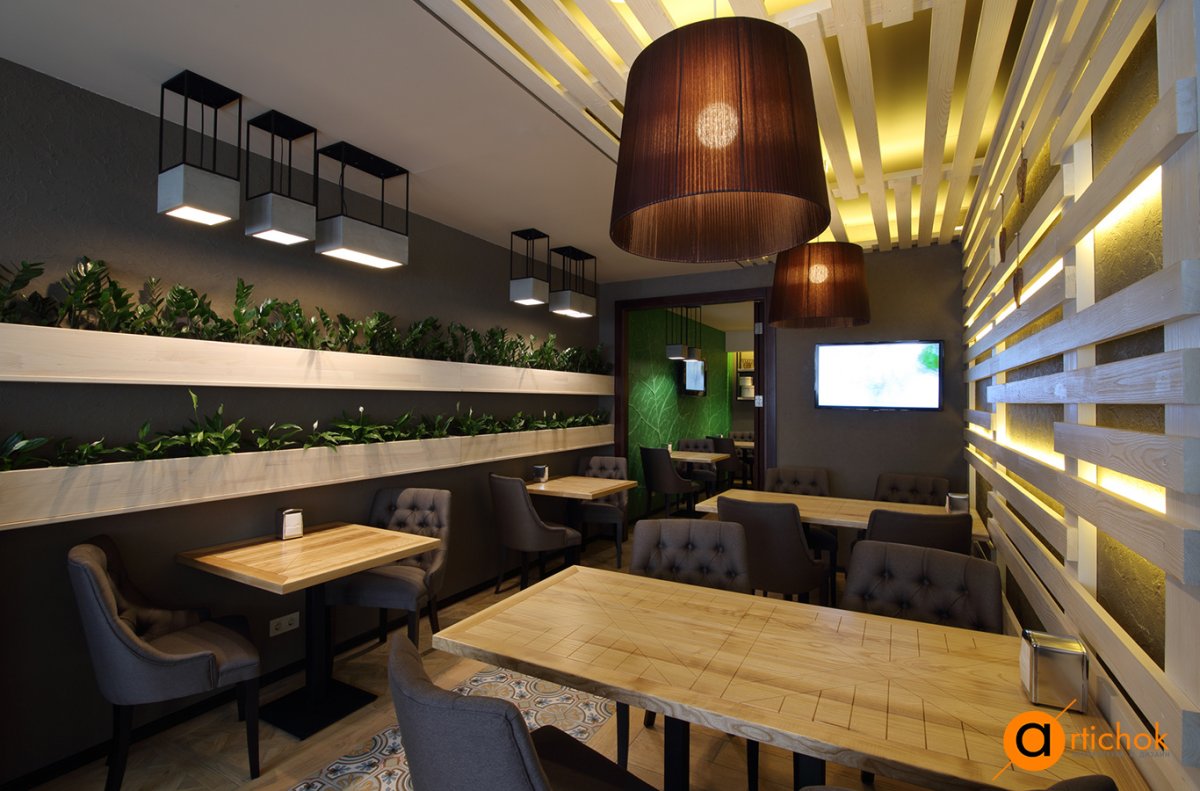 Интерьер кафе в коричневых тонах