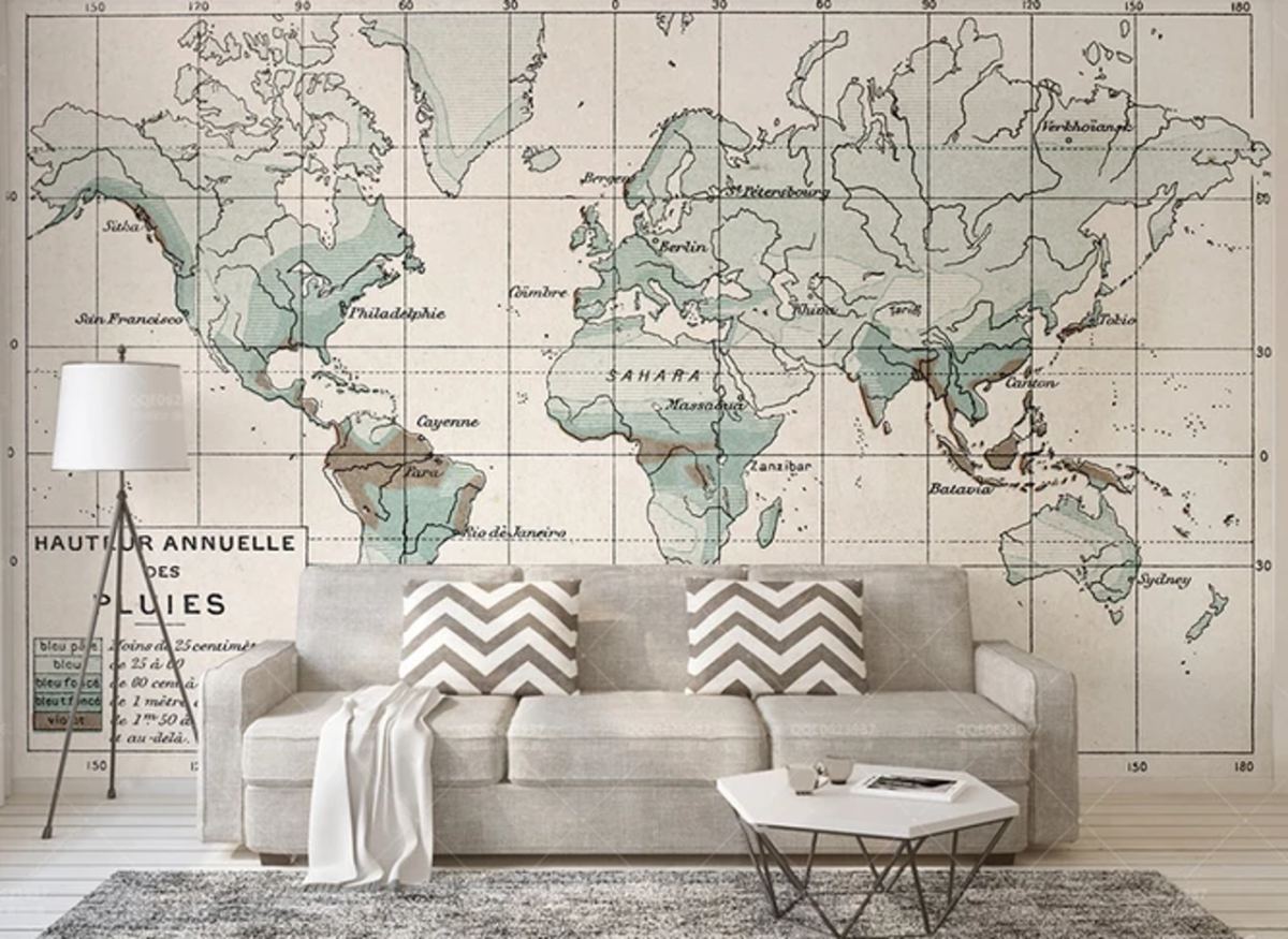Фотообои карта мира на стене
