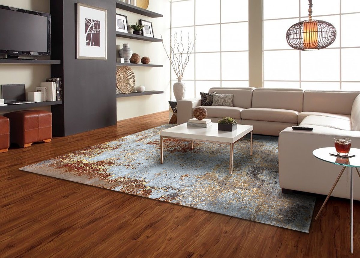 Коричневый ковер в интерьере гостиной