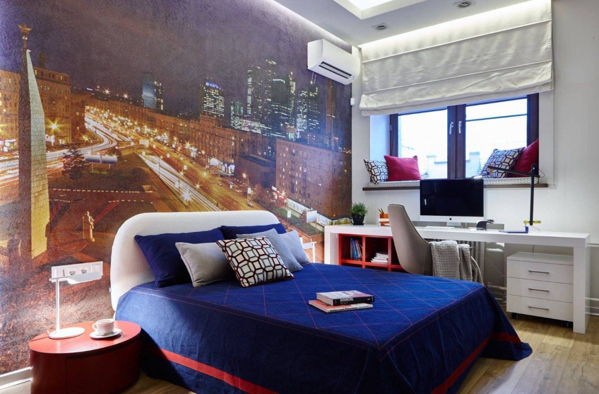 Полоска в интерьере спальни