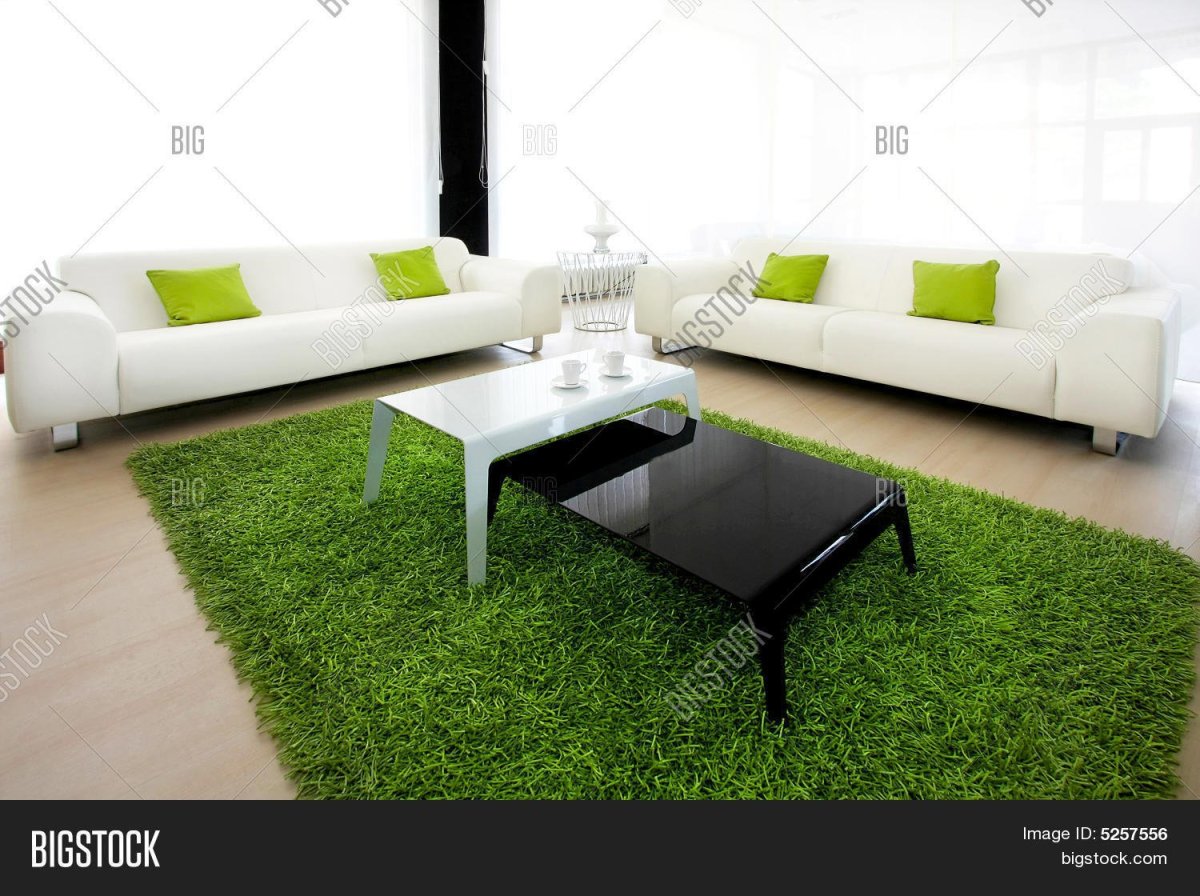 Бежевый диван зеленый ковер