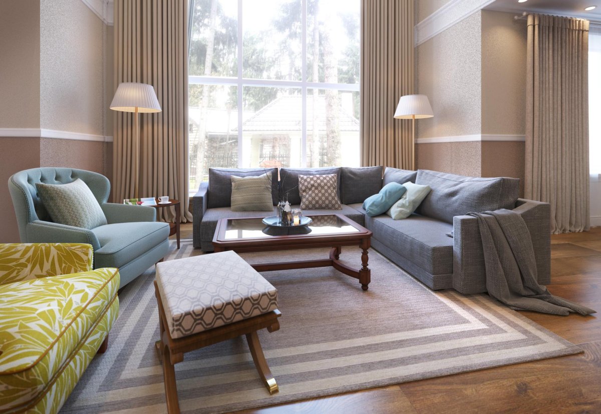 Гостиная с диваном и двумя креслами