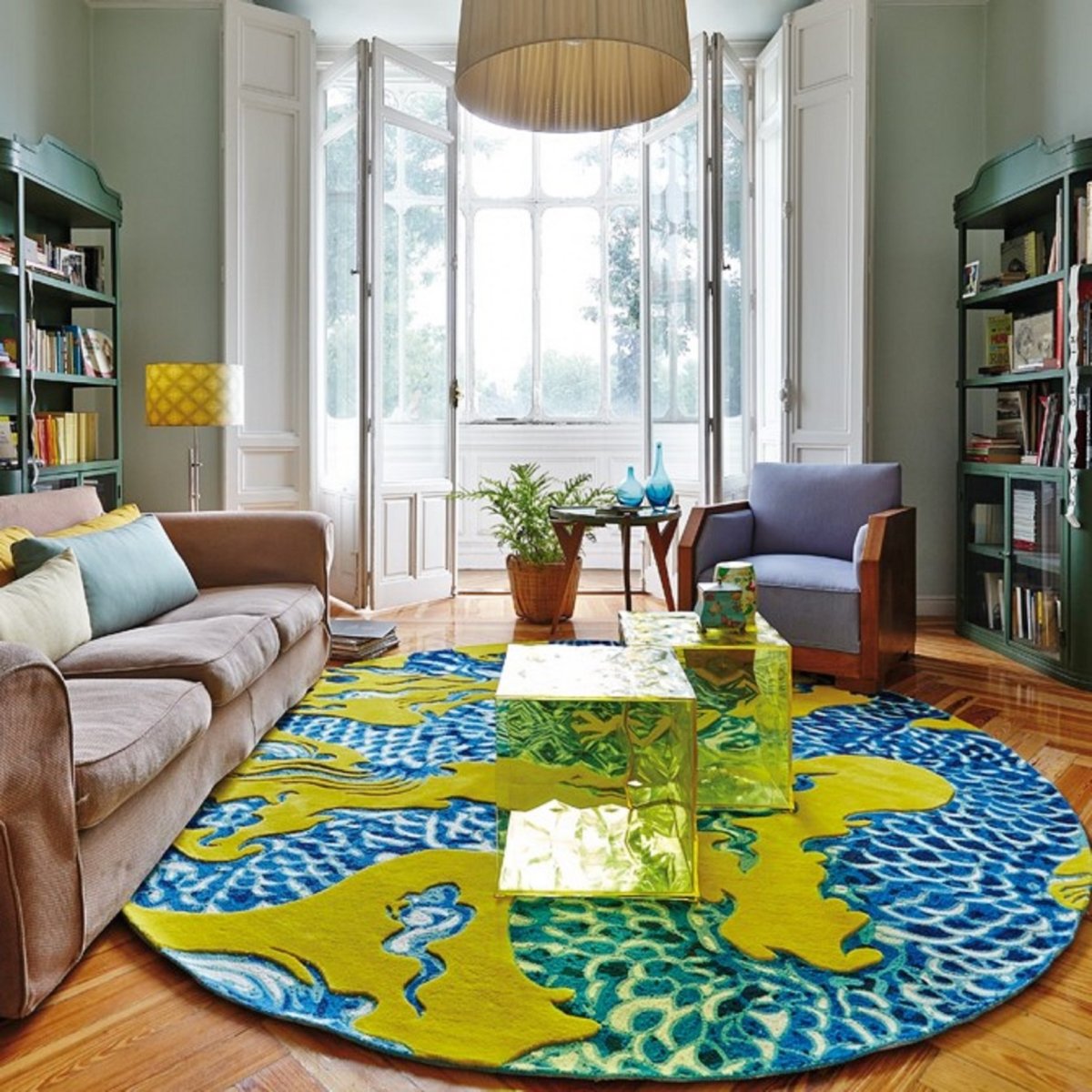 Желто бирюзовый ковер
