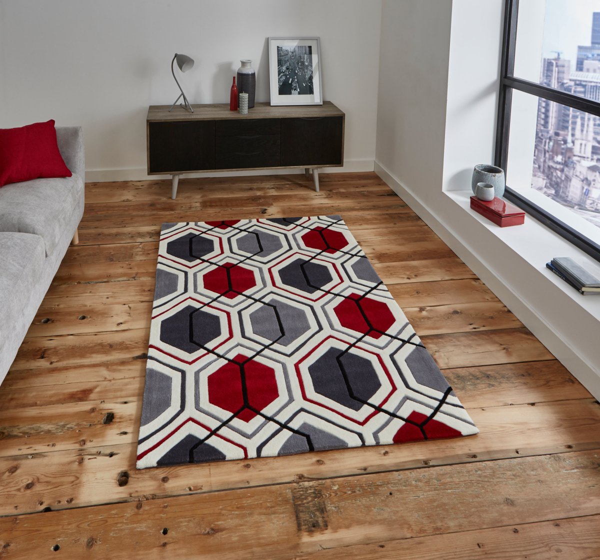 Ковер серо красный