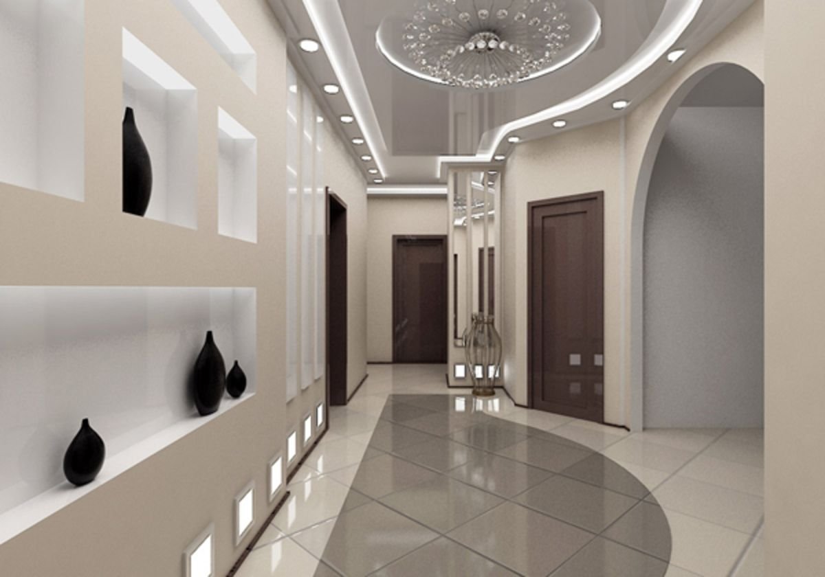 Дизайн потолка в коридоре + фото: потолки из гипсокартона и натяжные