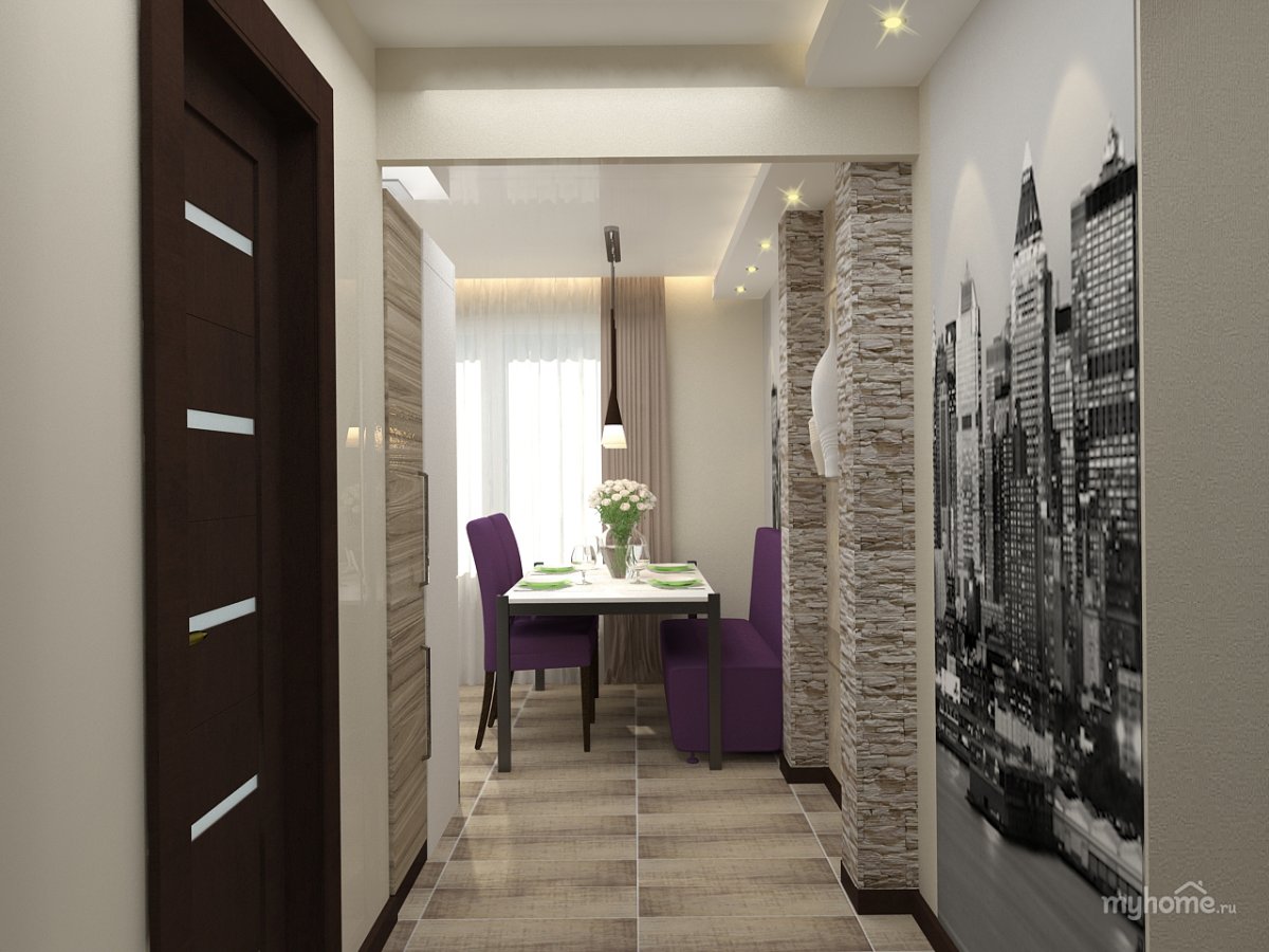 Интерьер коридора переходящего в кухню