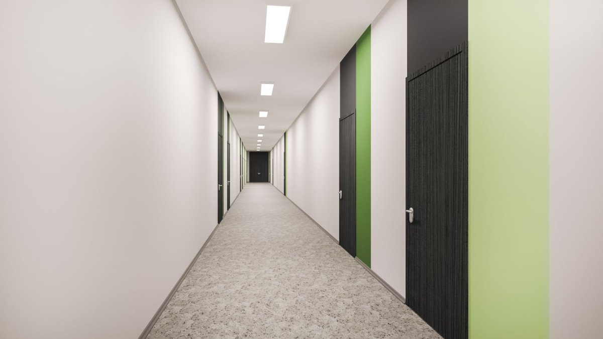 Интерьер коридора в учебном заведении