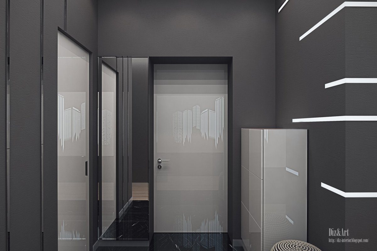 Узкая прихожая в стиле Хай тек
