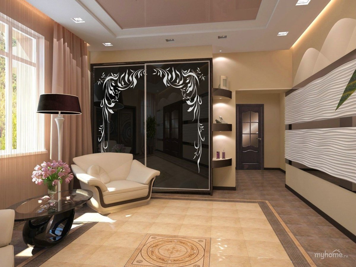 Зал в коричнево-бежевых тонах