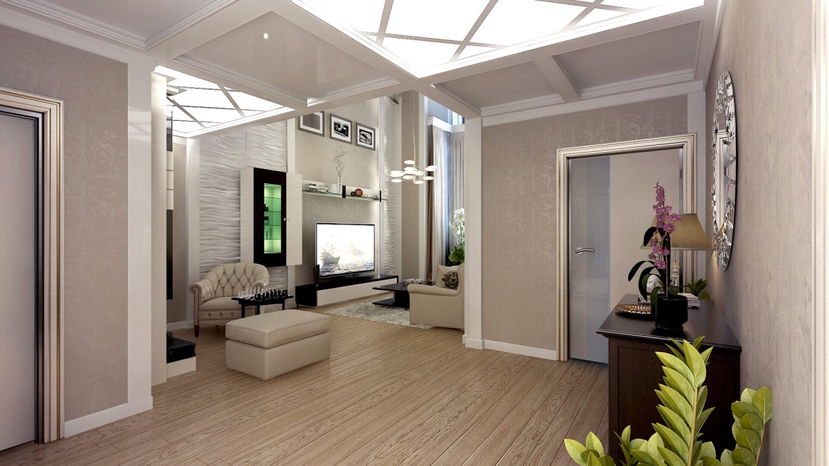 Гостиная и прихожая в одном стиле