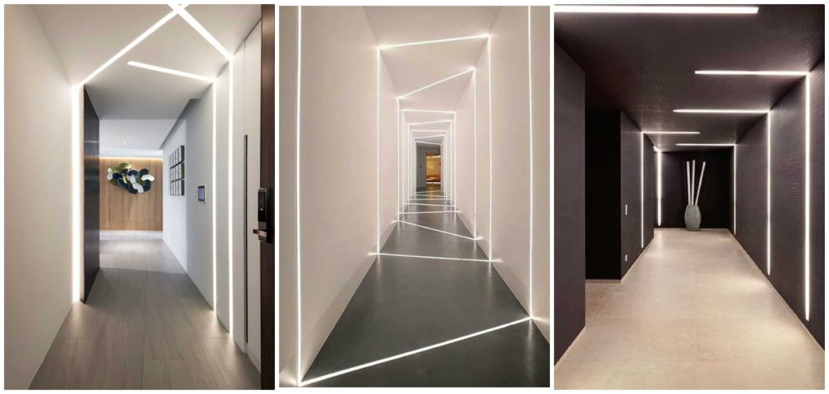 Потолок со световыми линиями в коридоре