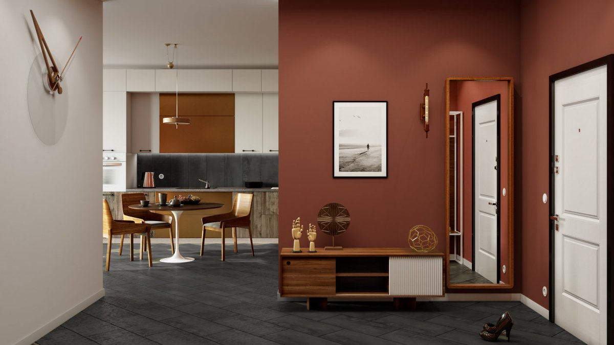 Бордовый цвет в интерьере прихожей