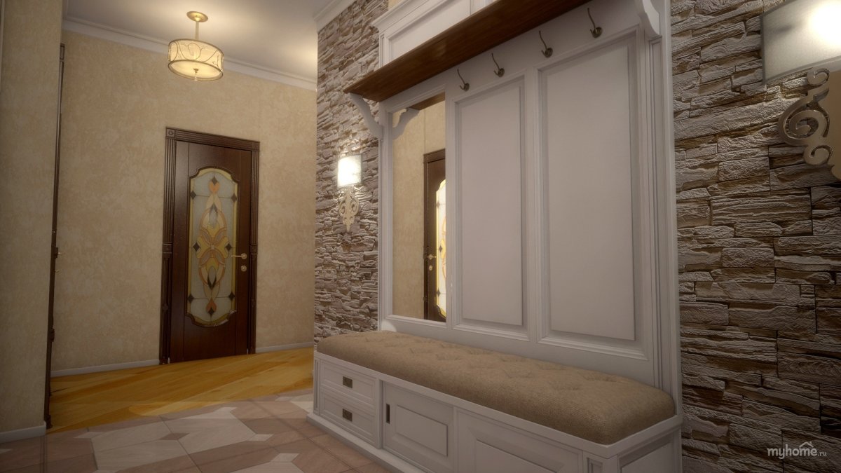 Отделка коридора белым кирпичом