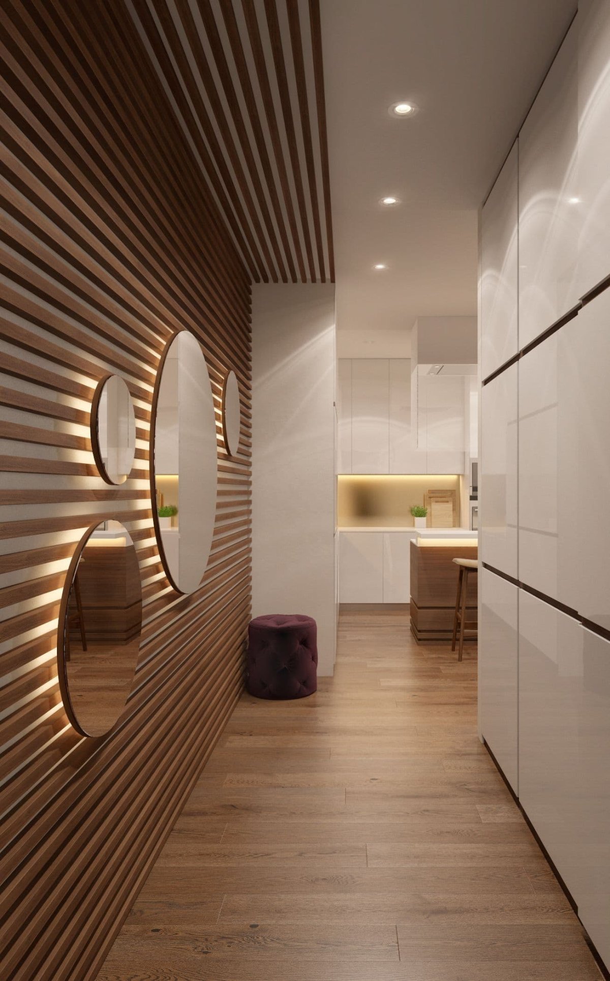 Прихожая с деревянными рейками