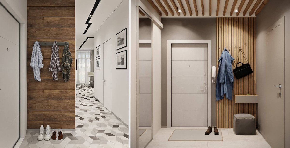 Интерьер современной прихожей с рейками