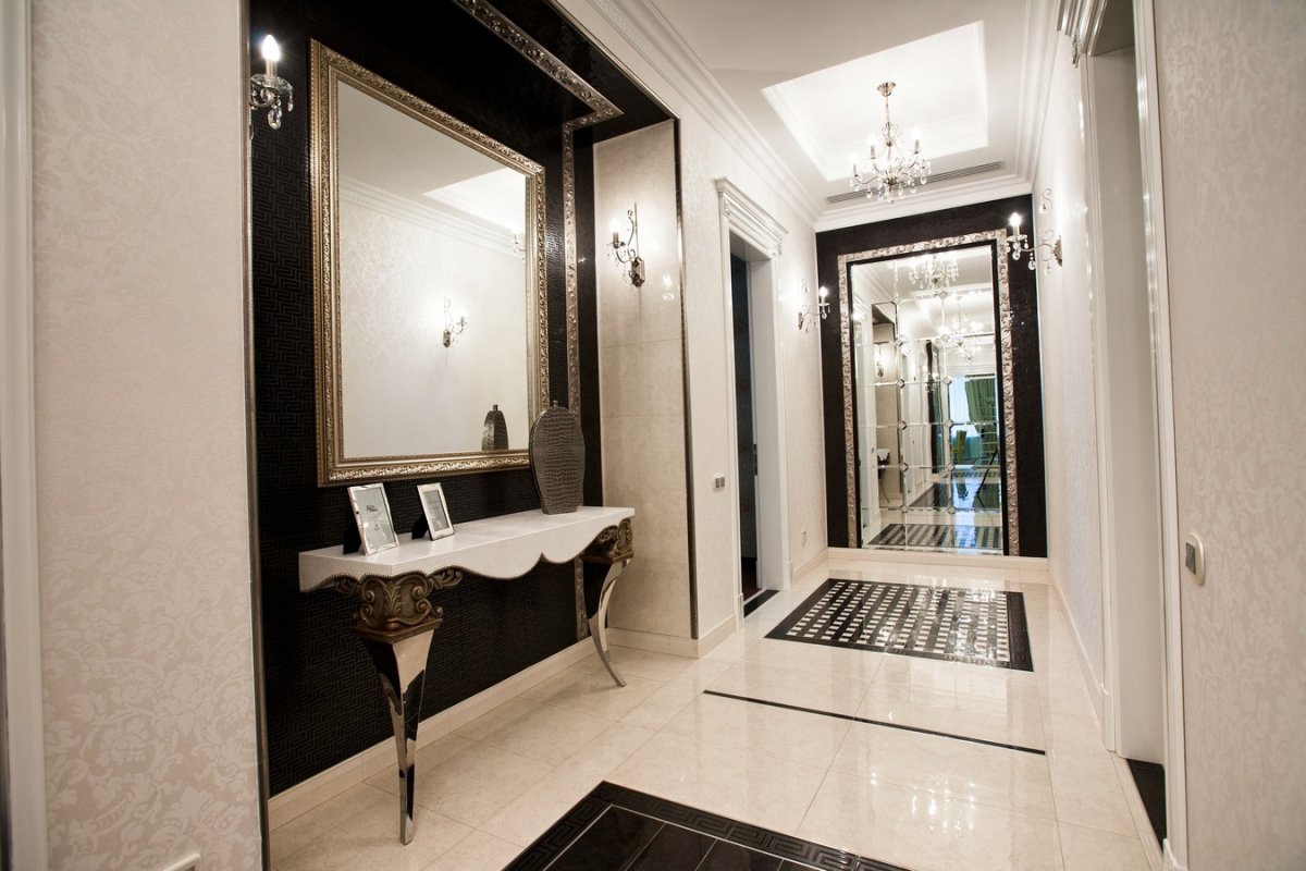 Черно белая плитка в прихожей