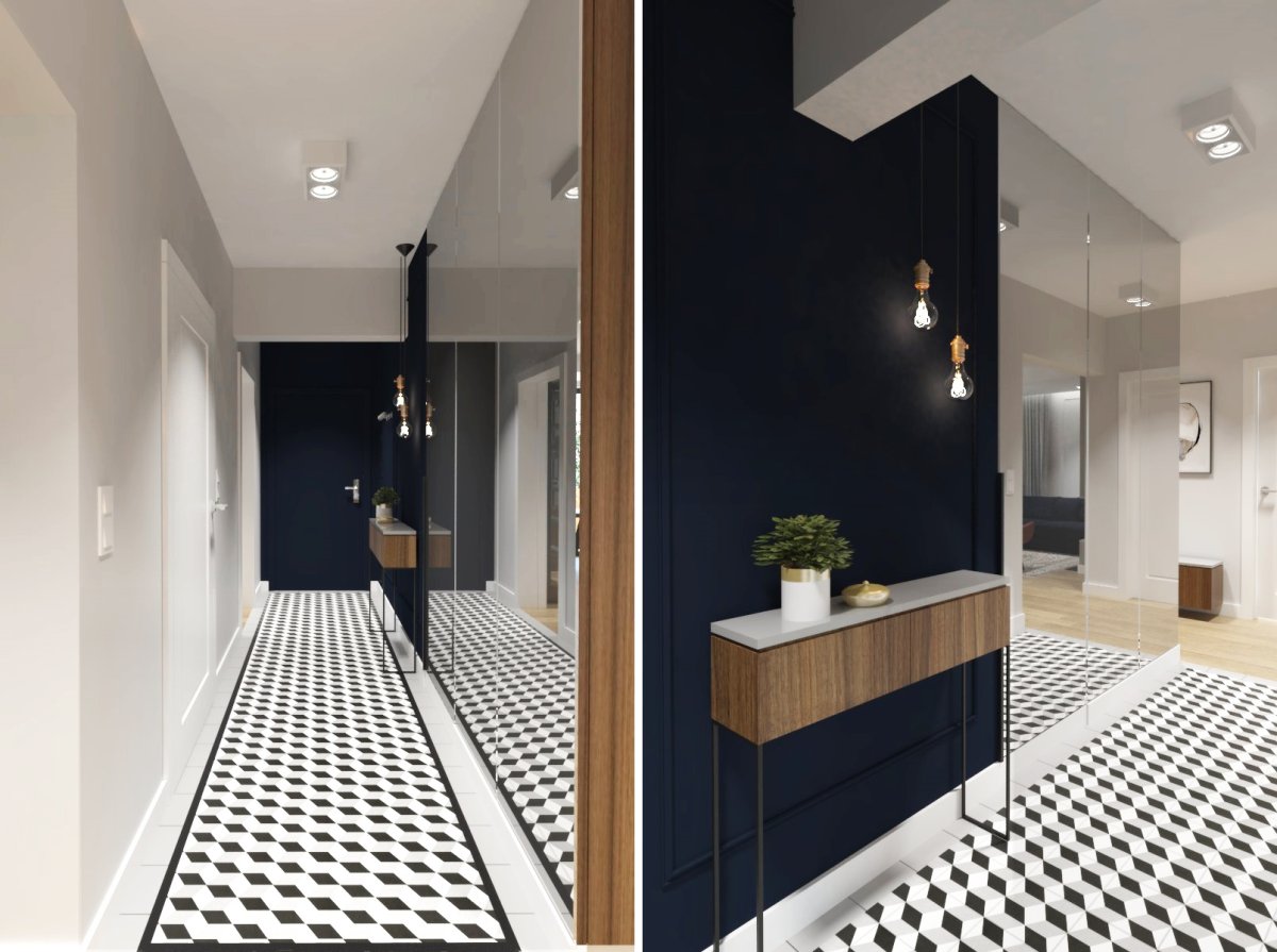 Черно белая плитка в прихожей