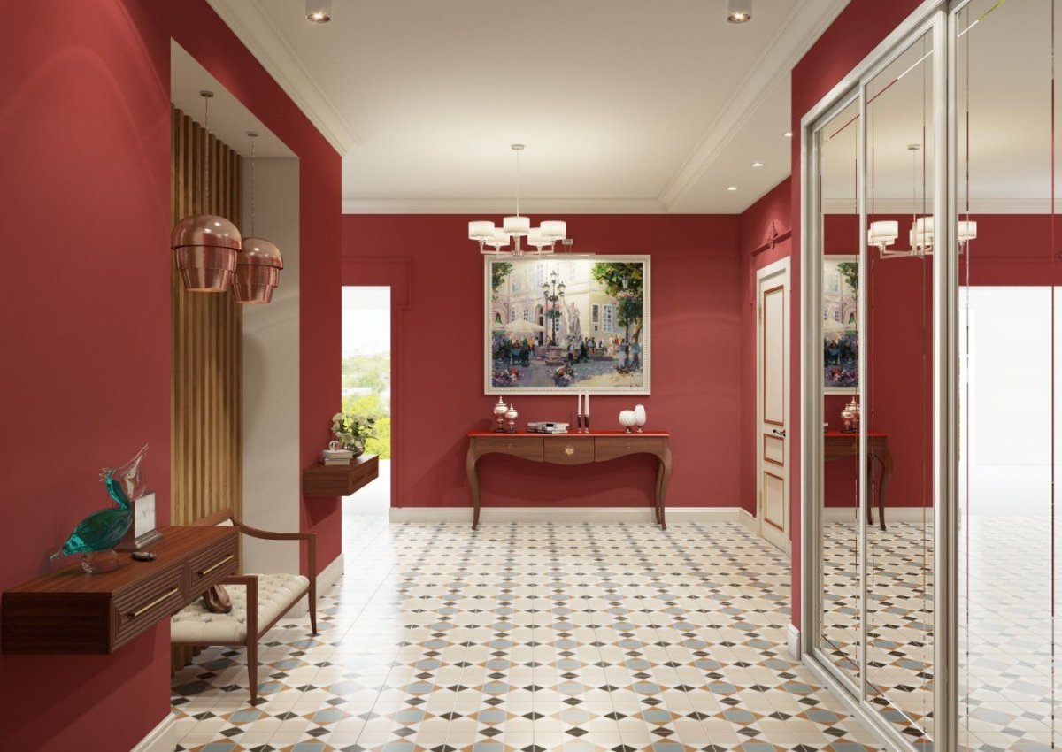 Черно белая плитка в прихожей