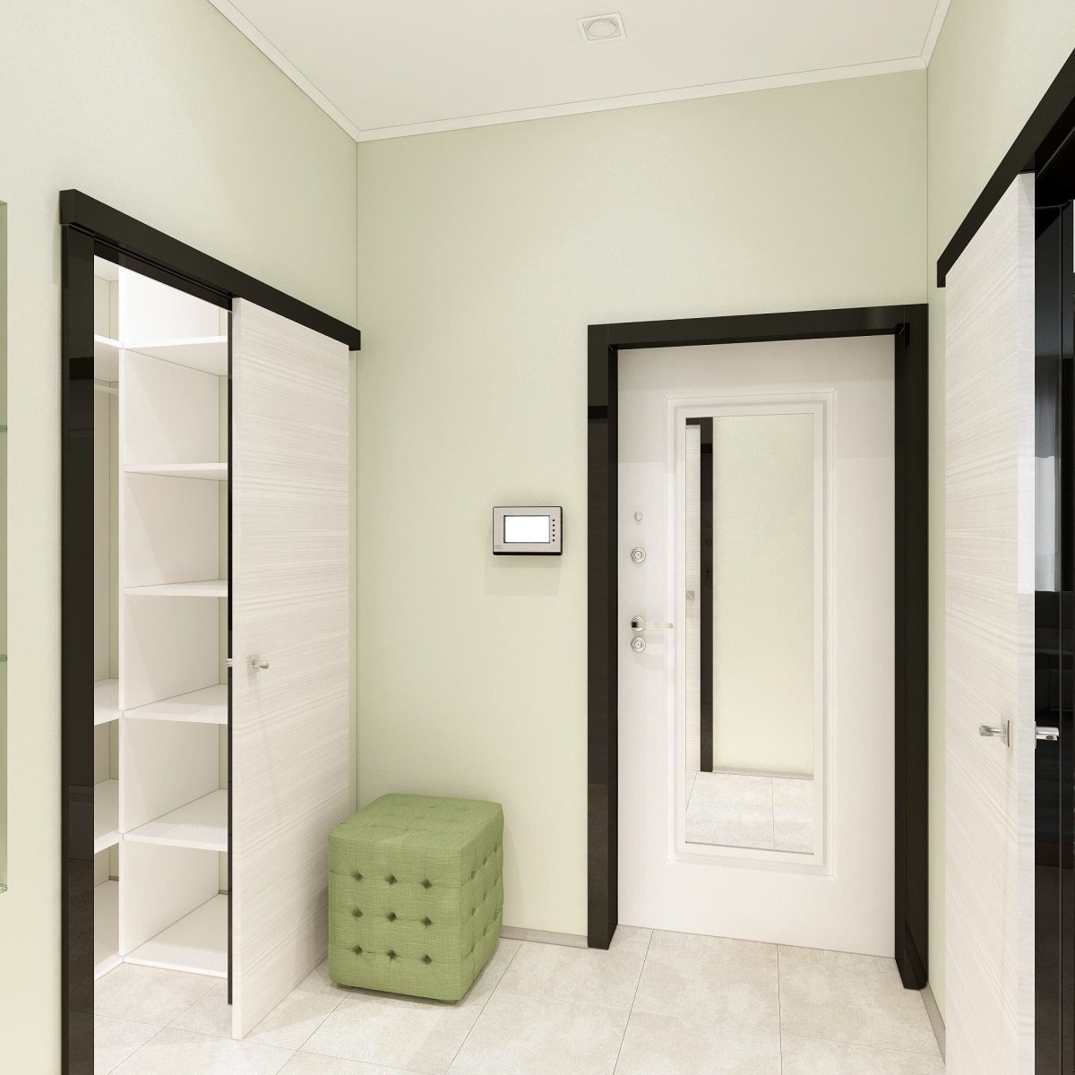 Квадратная прихожая в светлых тонах