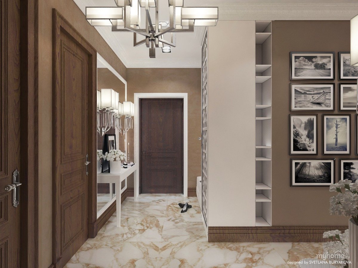 Прихожая в коричнево-бежевых тонах