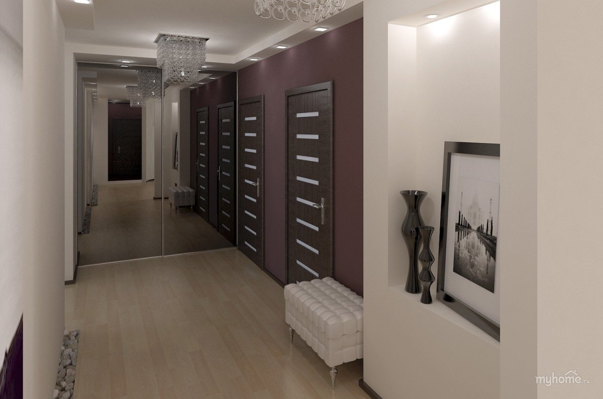 Коридор с коричневыми дверями