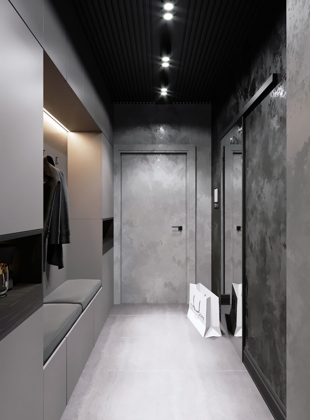 Черный потолок в прихожей