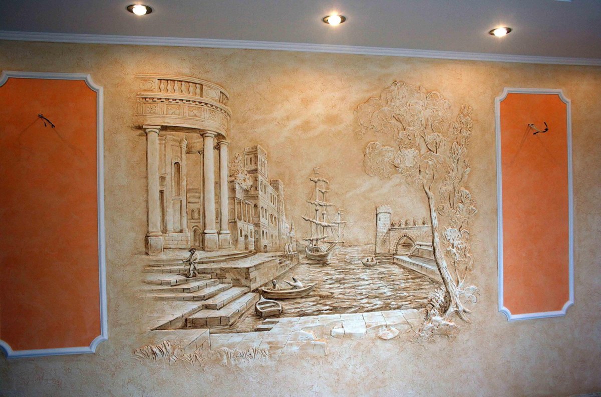 Подсветка фрески на стену светильниками