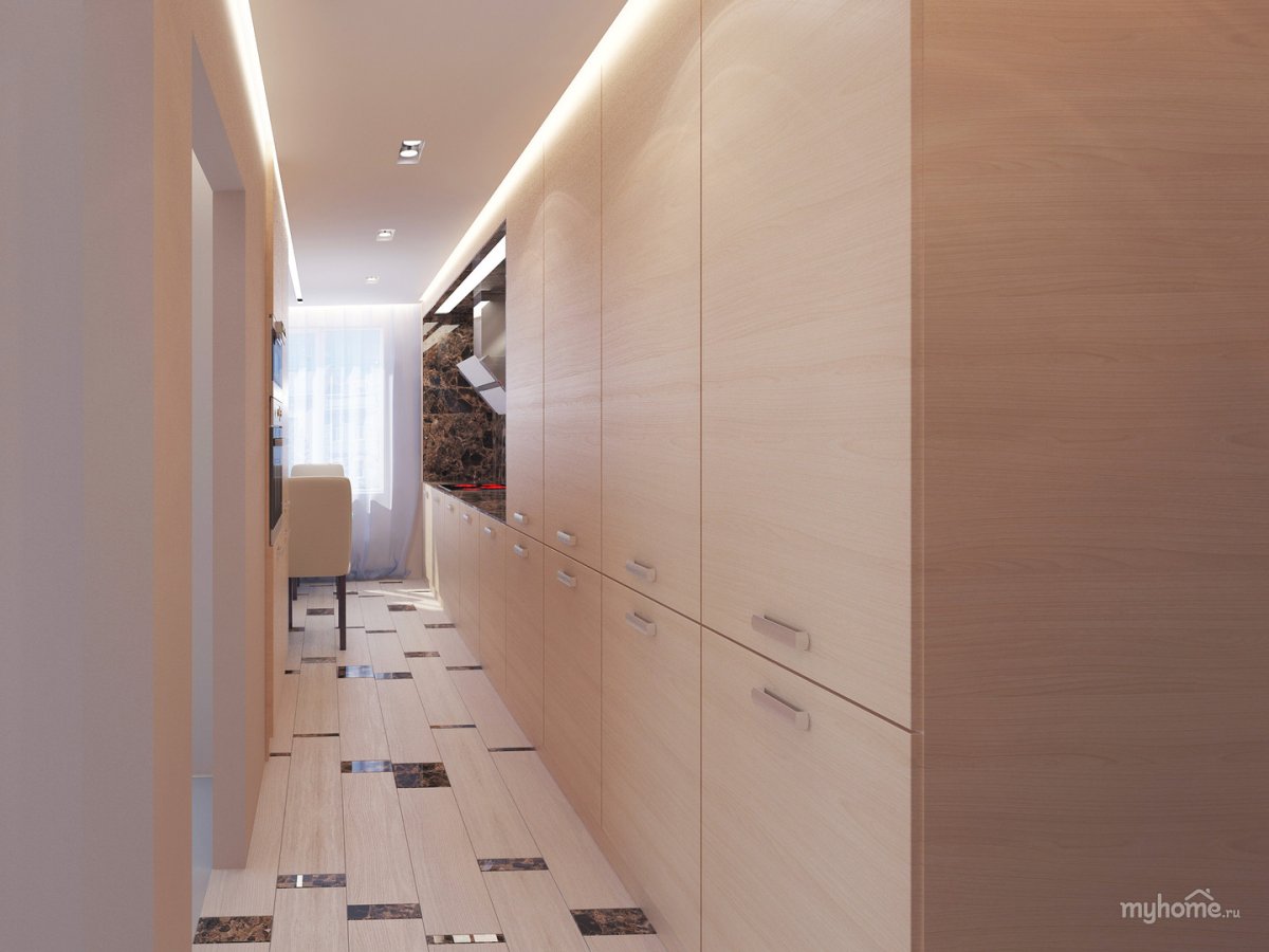 Коридор переходящий в кухню