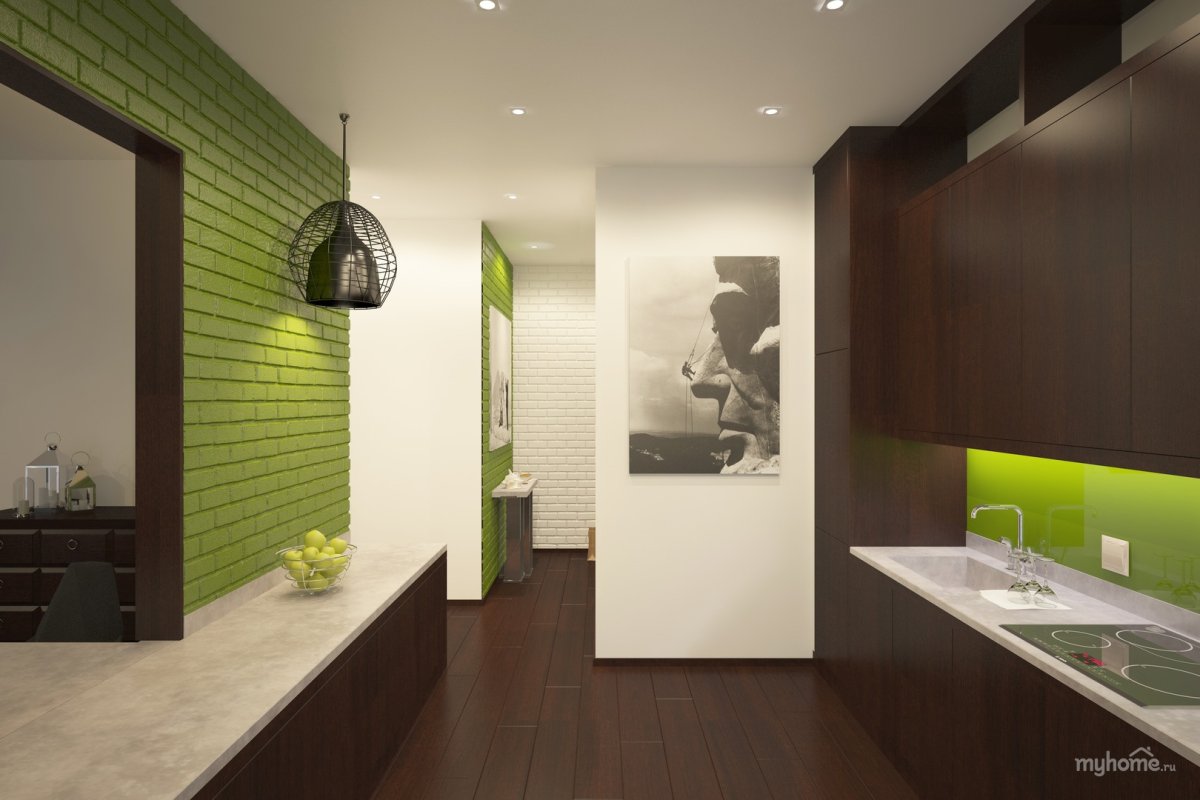 Кухня прихожая в зелёном тоне