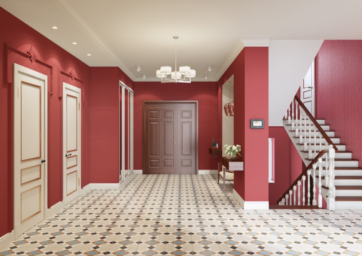 Обои в прихожую со светлыми дверями