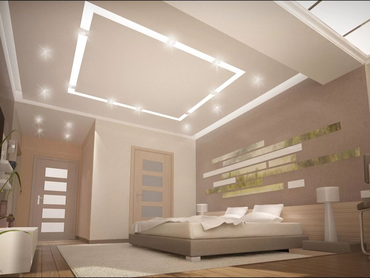 Световые линии на потолке в спальне