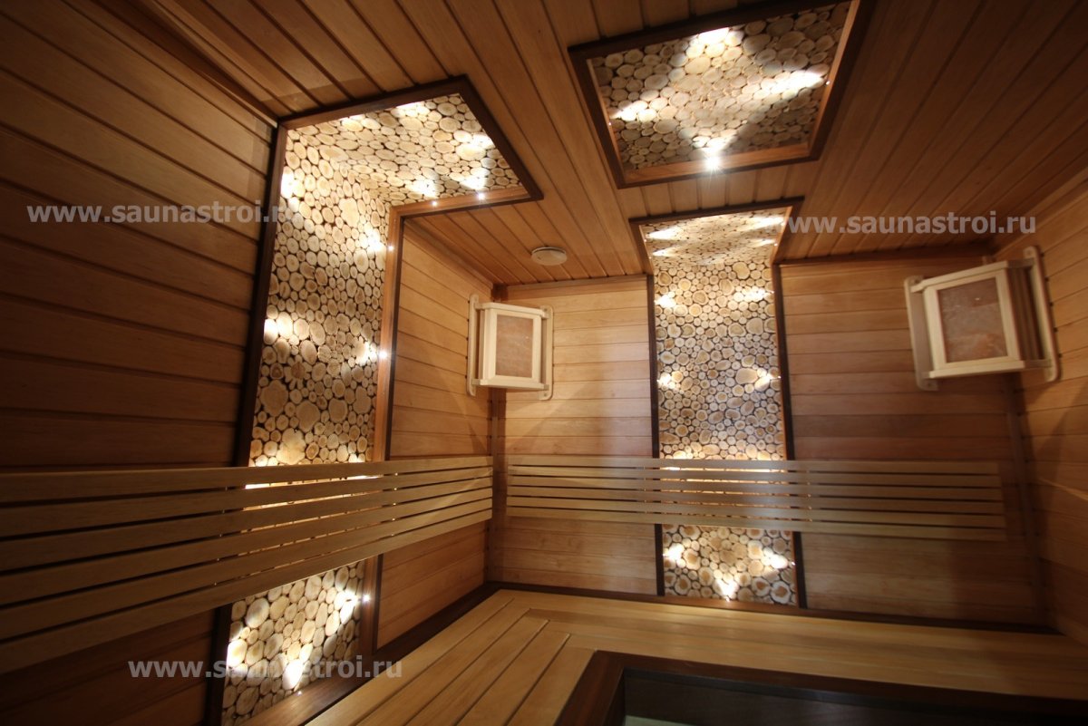 Потолок в парилке из можжевельника