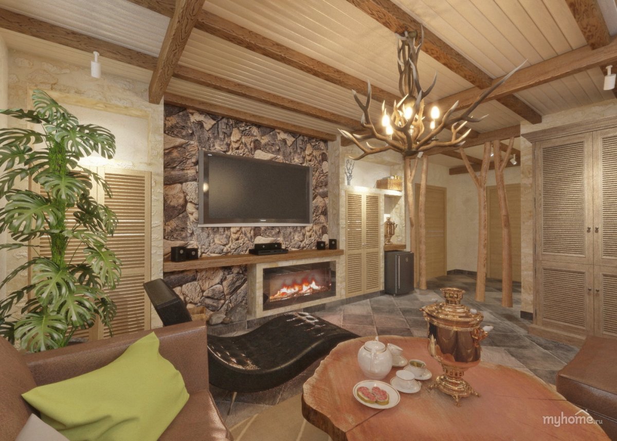 Отделка гостинной в бане