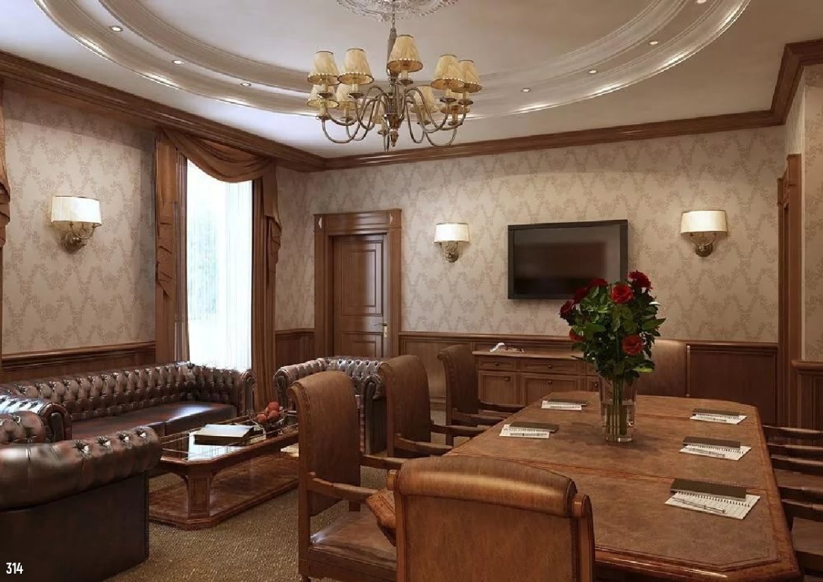 Коричневый потолочный плинтус в интерьере