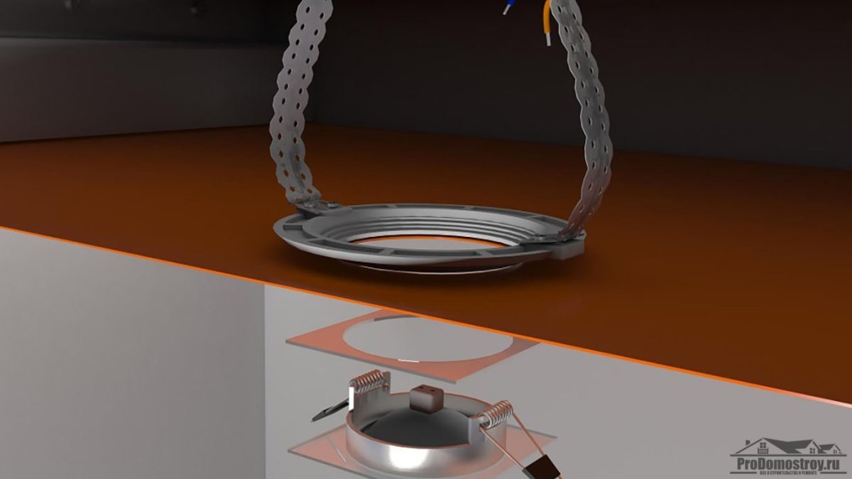 Монтаж лампы в натяжной потолок