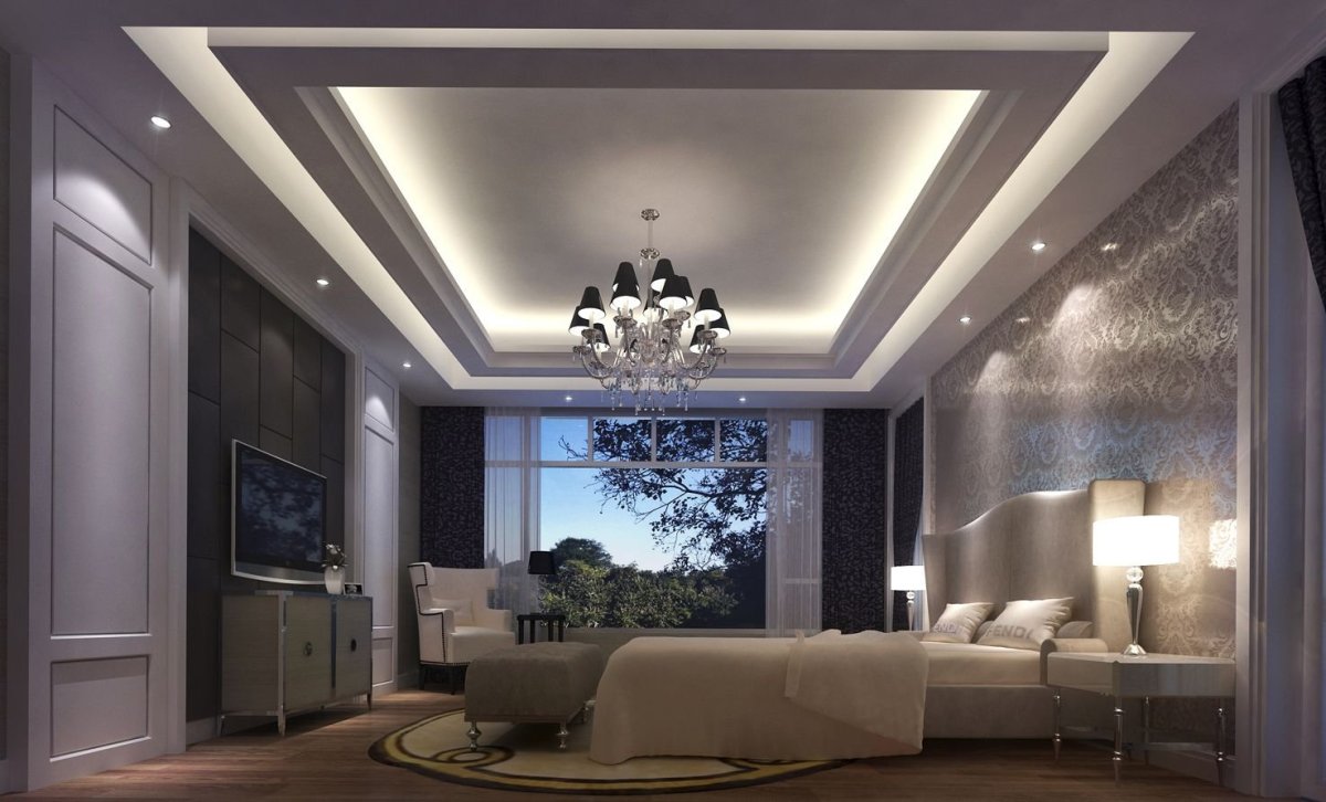 Современный потолок из гипсокартона с подсветкой