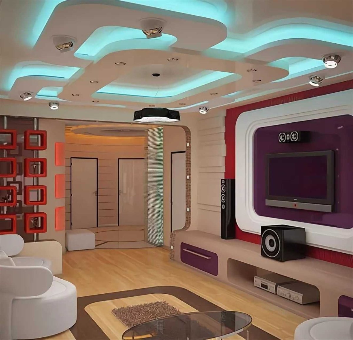 Натяжные потолки в зал в стиле арт деко