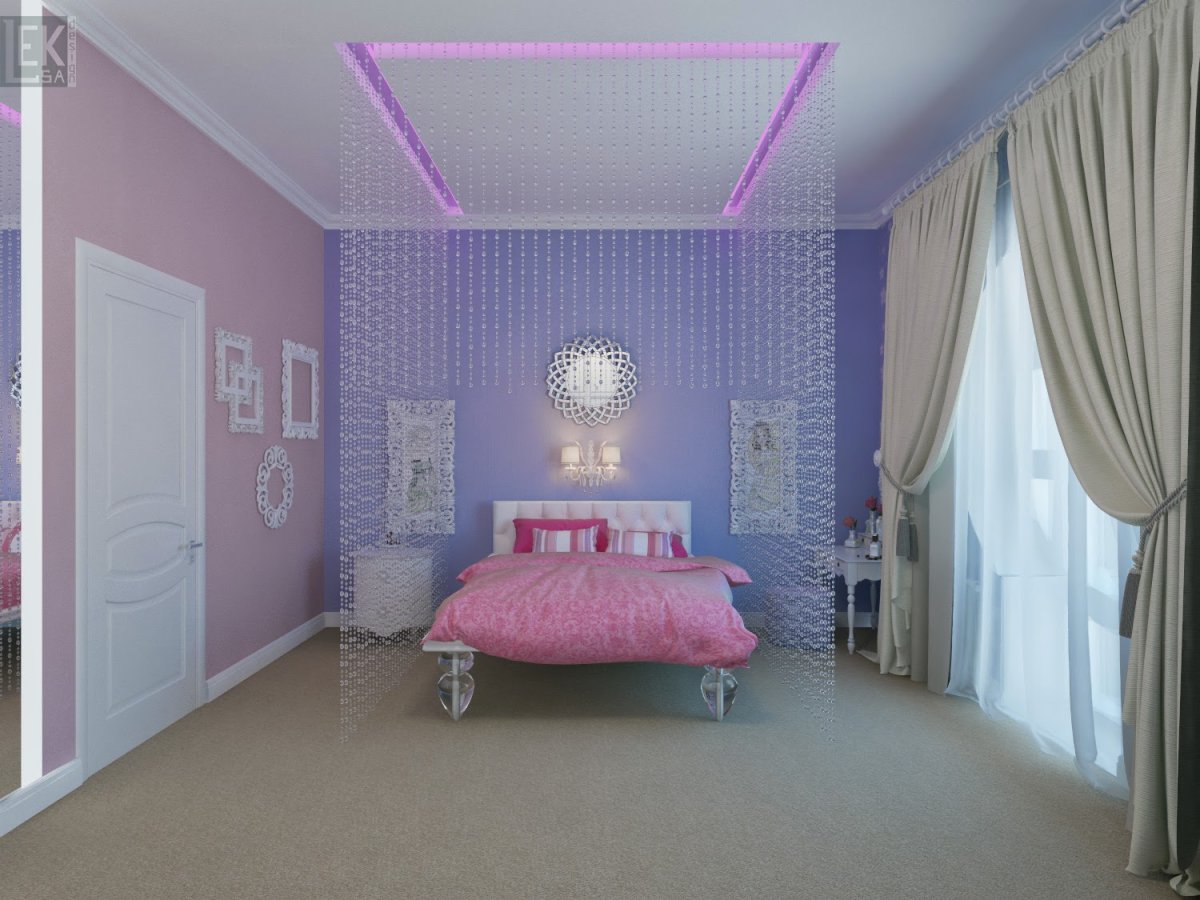 Персиковый потолок в интерьере