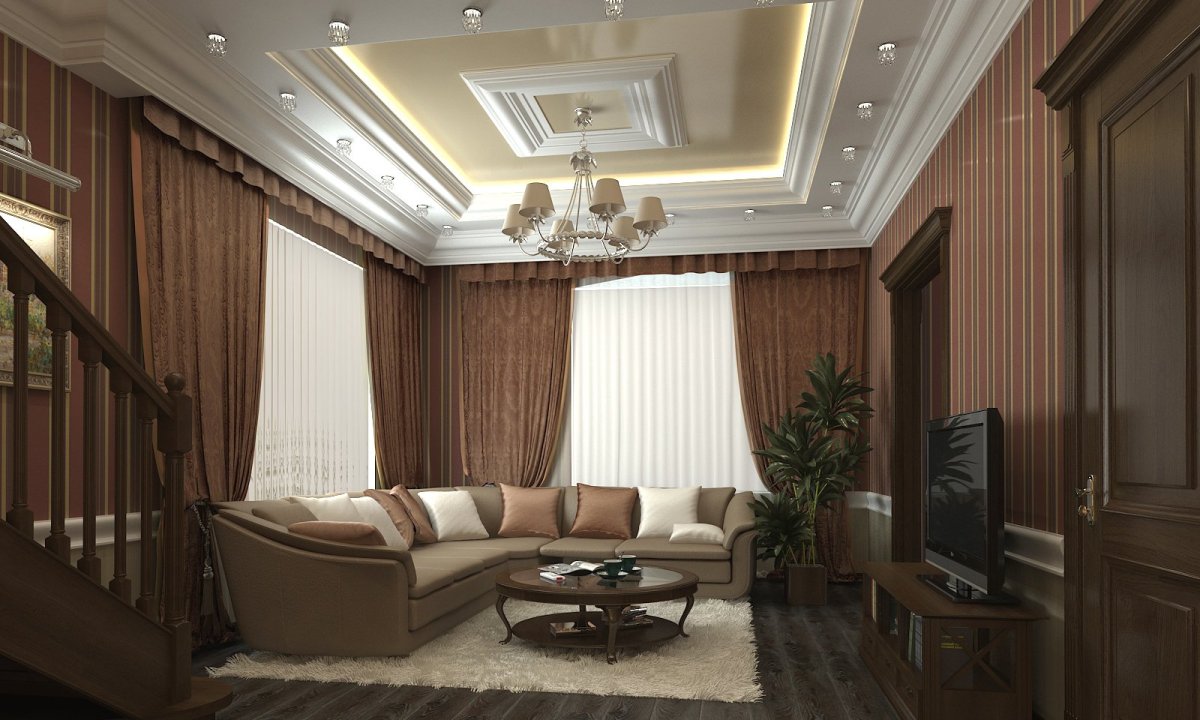 Натяжные потолки в гостиной классика