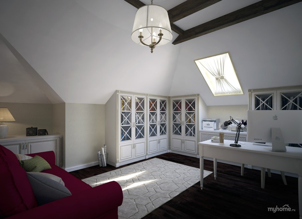 Кабинет-спальня в мансардном этаже
