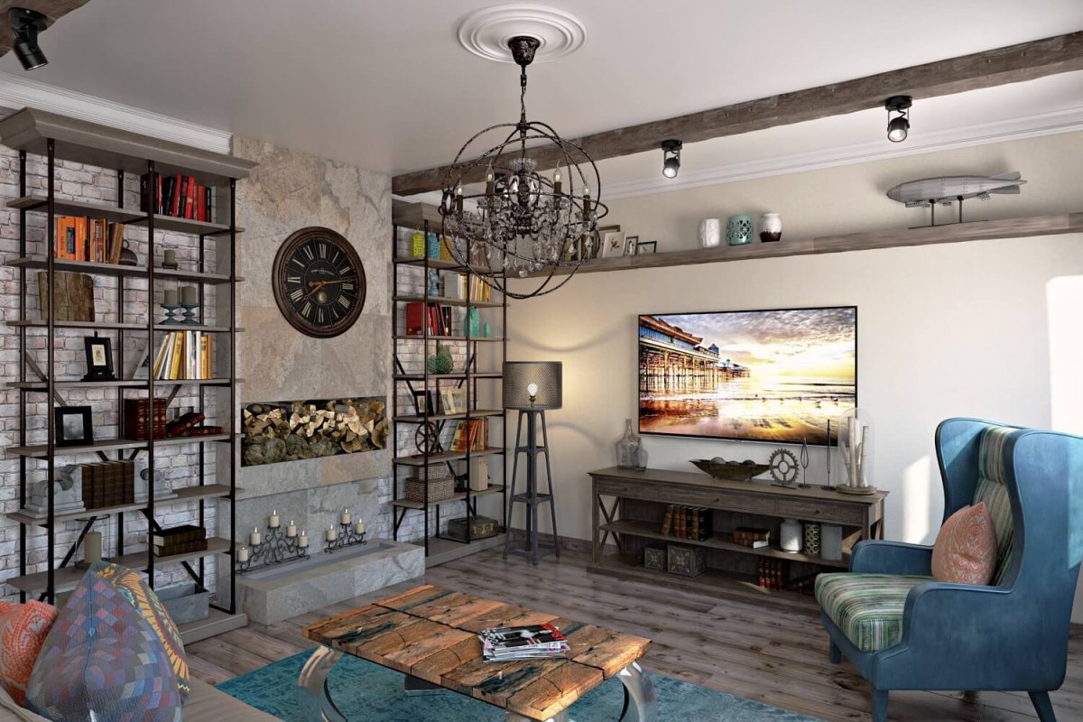 Потолок из дерева в стиле лофт