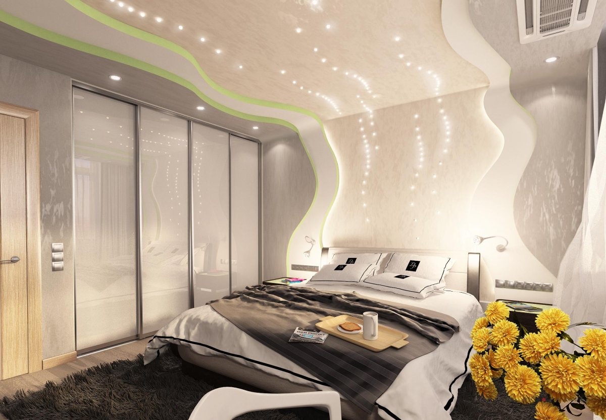 Шоколадный потолок в спальне