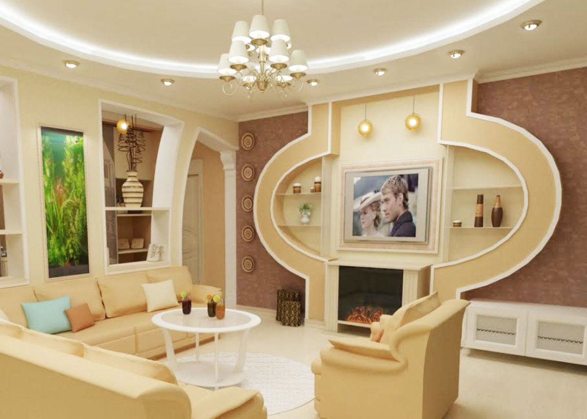 Гипсокартонные конструкции в гостиной