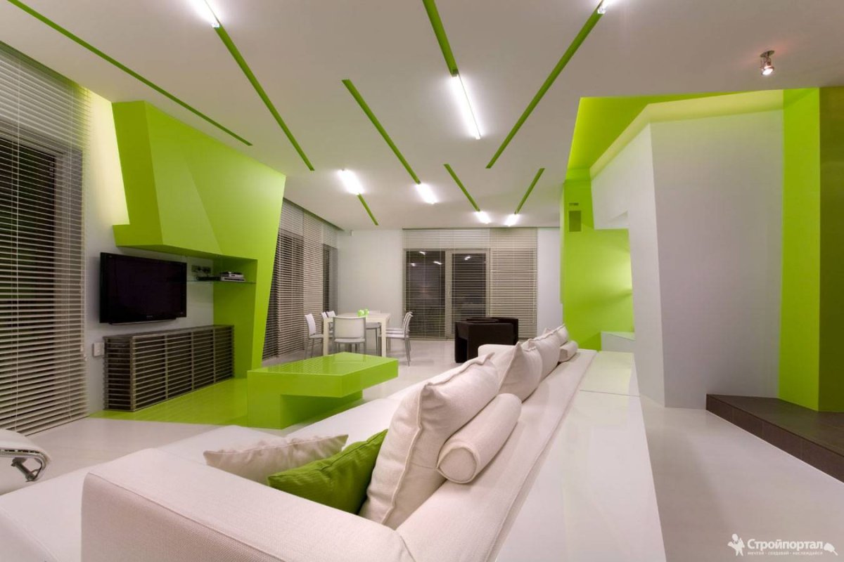 Зеленые обои в гостиной