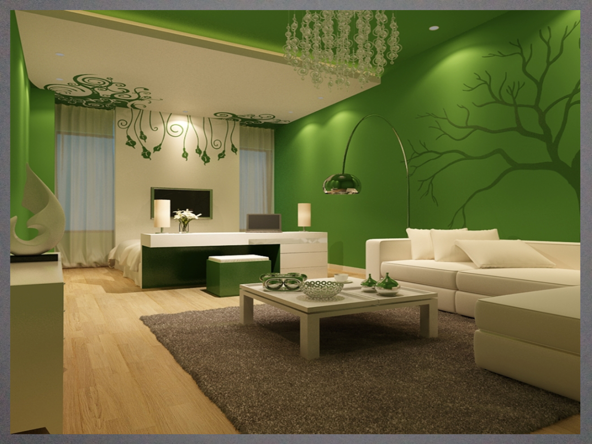 Зеленый цвет в интерьере гостиной