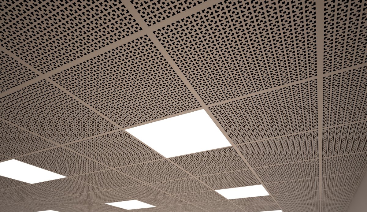 Плита потолочная МДФ перфорация 595*595мм Дамаско белый